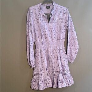 Belldini Lilac Eyelet Long Sleeve Smocked Waist Mini Dress
